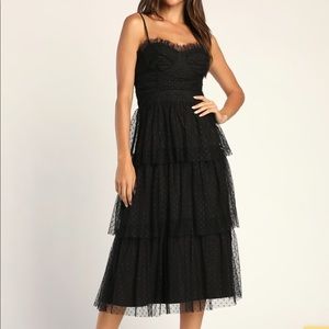 Lulus Sweetheart Polka Dot Bustier Midi Dress